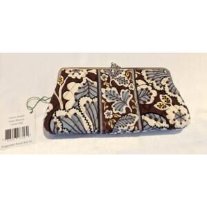 Vera Bradley Slate Blooms Clutch Wallet Double Kiss Lock Brown/Blue Paisley NWT